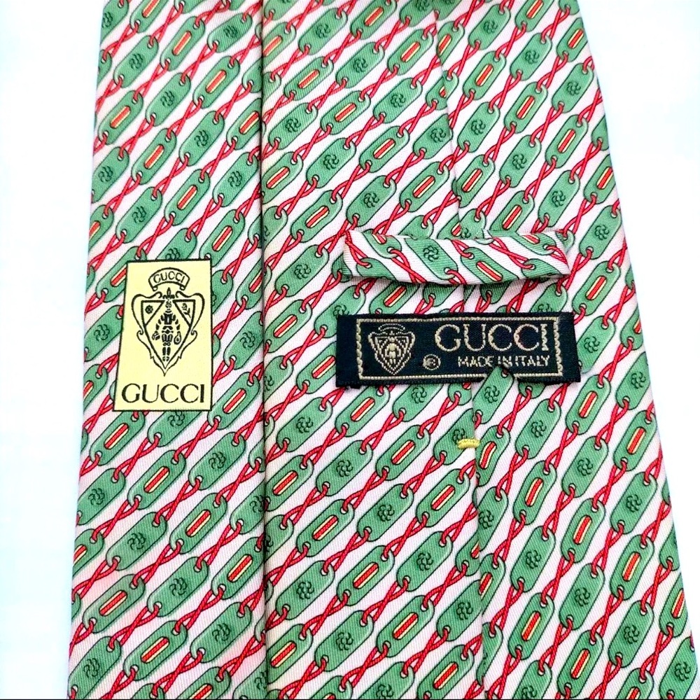 GUCCI necktie in green, red, and beige - Picture 4 of 14